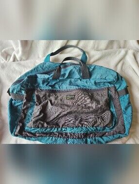 Vintage 90s Packable Nylon Duffel Bag Gym Travel Colorblock Teal & Grey 21"
